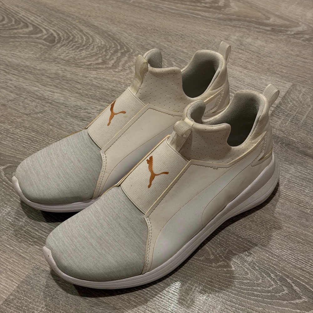 Women’s Puma Cream and Gray Slip-On Sneakers